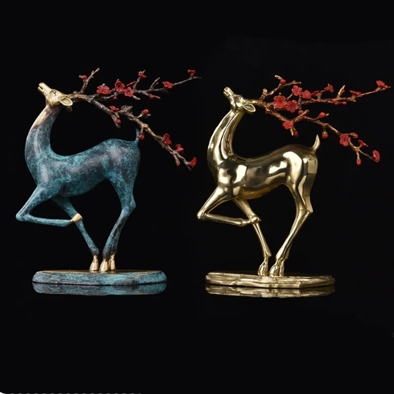  Sika Deer Statues for Decoration Home Office Vintage Copper Sculpture Bedroom Decor Accessories Fig - 32964801952