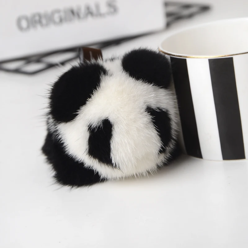 Подлинная Мода из мягкой натуральной норки меховой брелок Panda кольцо подарок