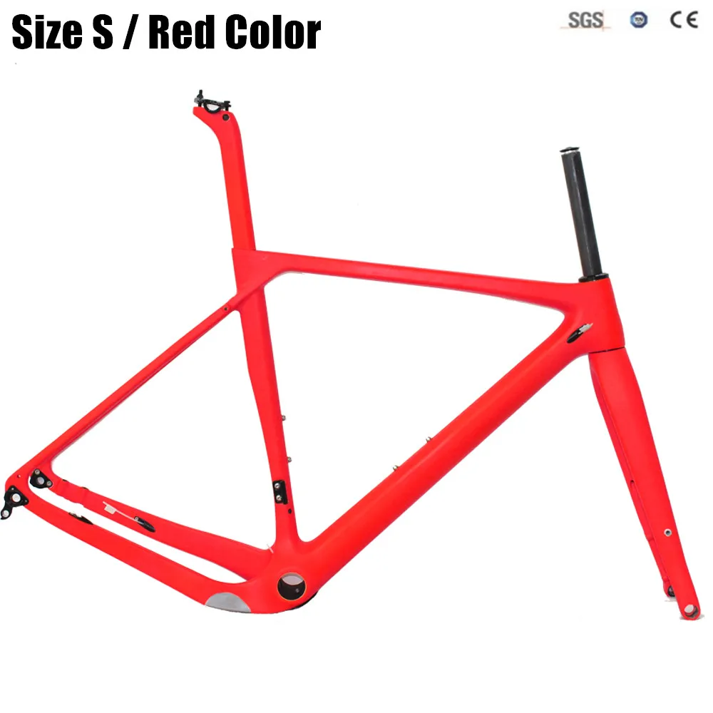 УГЛЕРОДНЫЙ гравий велосипедная рама полностью углеродная велосипедная рама дорожный велосипедный циклоскоп рама 140 мм дисковый тормоз - Цвет: Size S Red Color