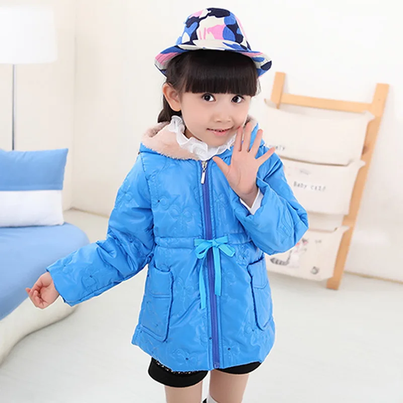 

Kids Girls Winter Hoodie Coat Toddler Girl Down Jacket Blue Baby Winter Clothing for Girls Children Thick Padded PU Jacket 4-9Y
