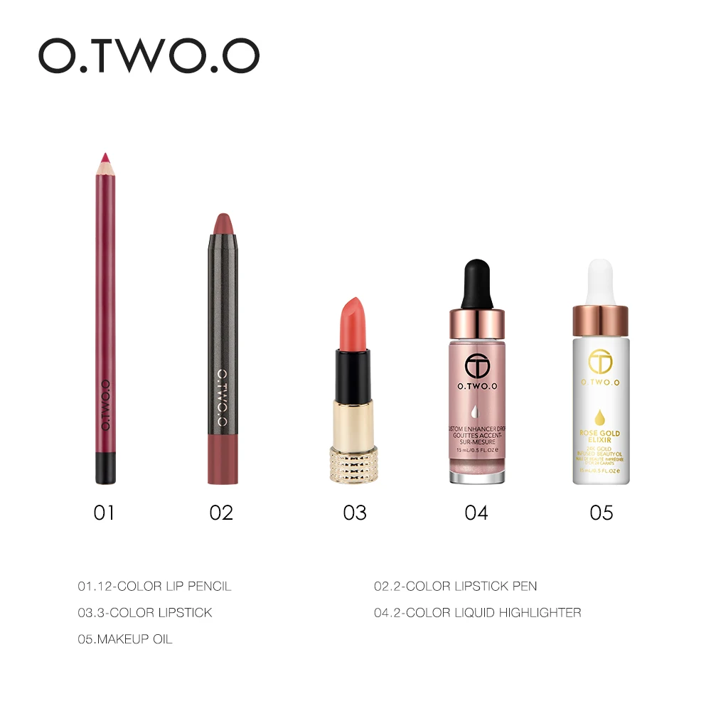 O. TWO. O 20 шт./кор. 24 к розовое золото масло для макияжа кожи + подводка губ карандаш