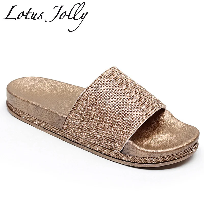 Crystal Rhinestone Women Slides Bling Summer Gold Silver Slippers Women  Shoes Flip Flops Sandals Slip on Woman Zapatillas Mujer|Slippers| -  AliExpress