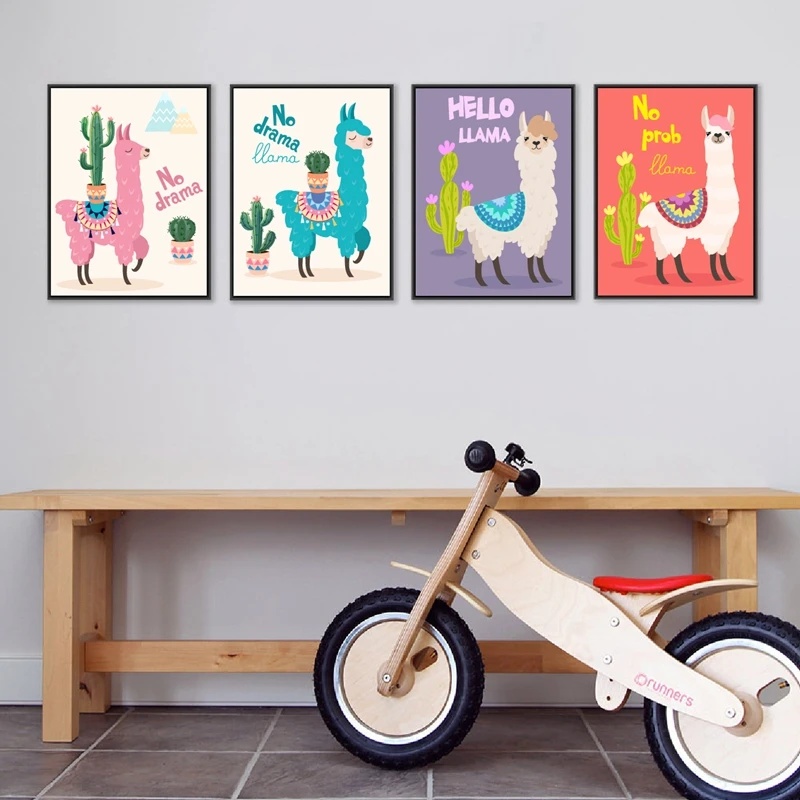 cartoon llama wall art prints nursery decor