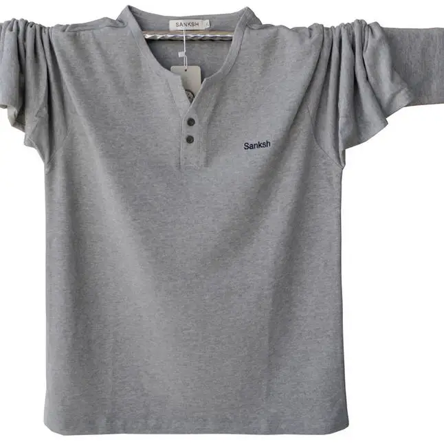 Мужская рубашка с полоской размера плюс, осенняя мода, V Neack, с длинным рукавом, повседневные рубашки поло, Camisa Polo Masculina A1311 - Цвет: grey