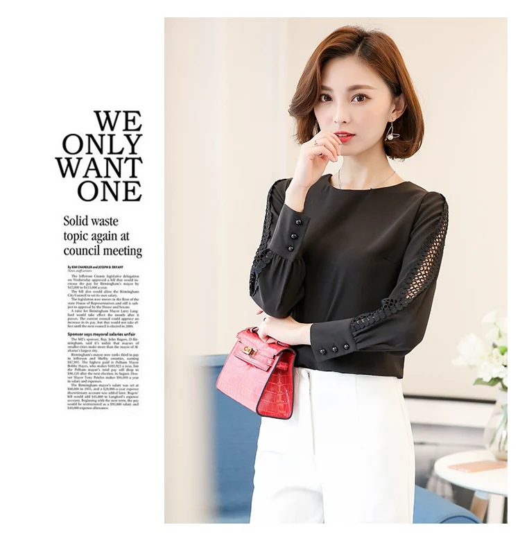 TOTNWANG casual women's blouse solid with lace sleeves chiffon plus size o neck lace blouses 2017 long sleeve CSB8216 (18)