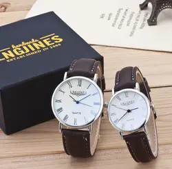 Для мужчин wo Для мужчин 2 шт. модная пара High Gloss Стекло кожаный ремень часы набор содержит коробка моды случайные роскошные женские часы A40