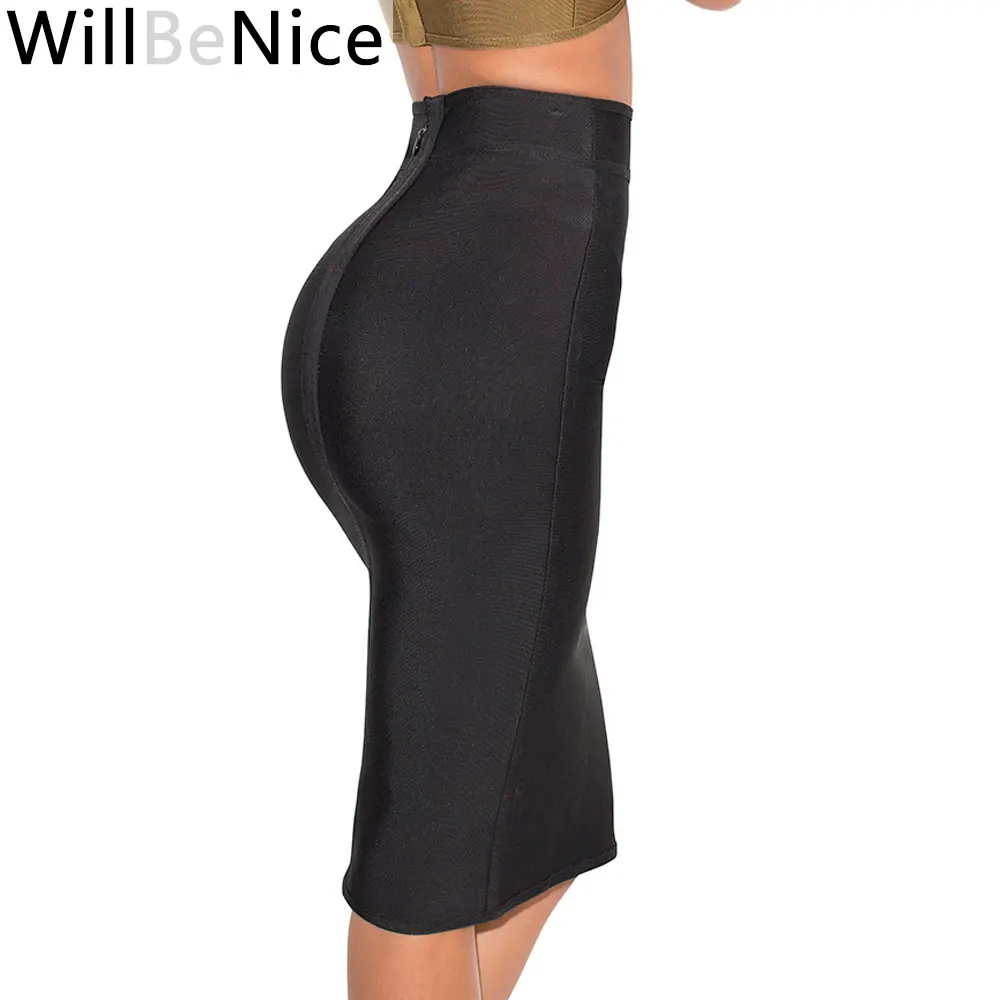 Willbenice Sexy Hot Pink Black Knee Length Bandage Skirts Wholesale