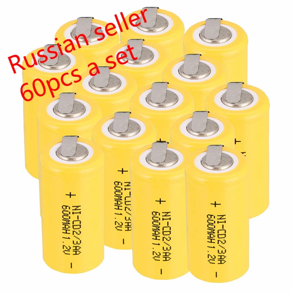Российский продавец! Низкая цена 60 шт. 2/3AA Ni Cd 1 2 в аккумуляторные батареи NiCd 600