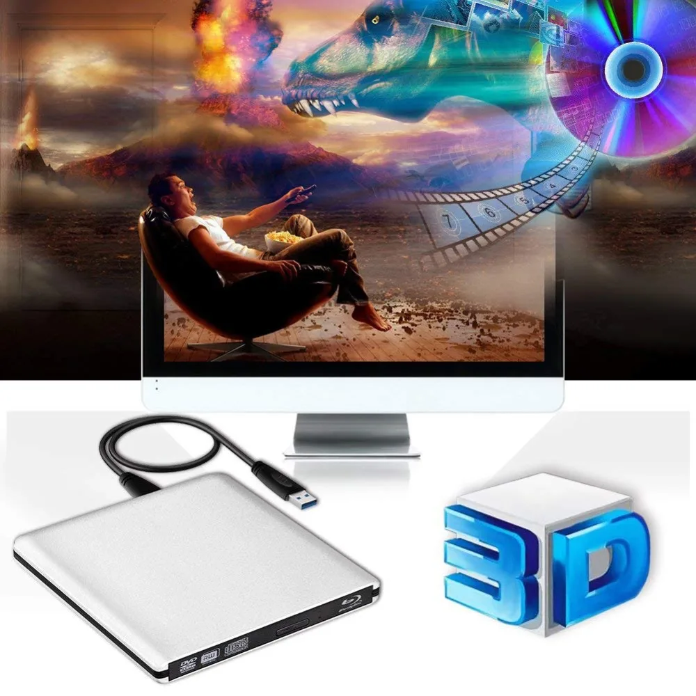 Bluray USB 3,0 внешний DVD привод Blu-Ray комбо BD-ROM 3D плеер DVD RW горелка Писатель для ноутбука компьютер Mac ПК hp ACER ASUS