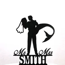 Персонализированные Русалка свадебный торт Топпер, русалка невесты силуэт с Mr& Mrs имя торт Топпер, пользовательские акриловые деревянные tooper