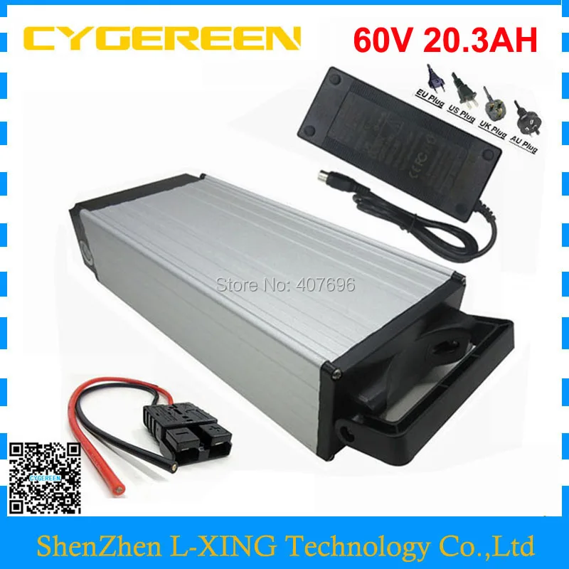 

60V 20AH Lithium battery rear rack 60V 20.3AH for ebike bicycle battery use 29PF 2900mah cell 30A BMS With 2A Charger