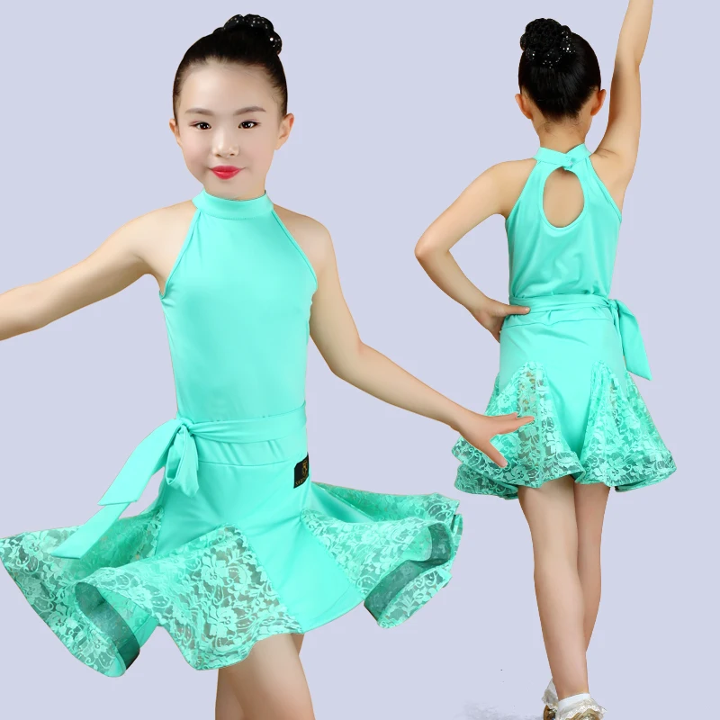 Платье для латинских танцев; кружевная юбка для девочек; платье без рукавов для соревнований, бальных танцев; детская одежда для тренировок; танцевальная одежда для сцены; DN2215