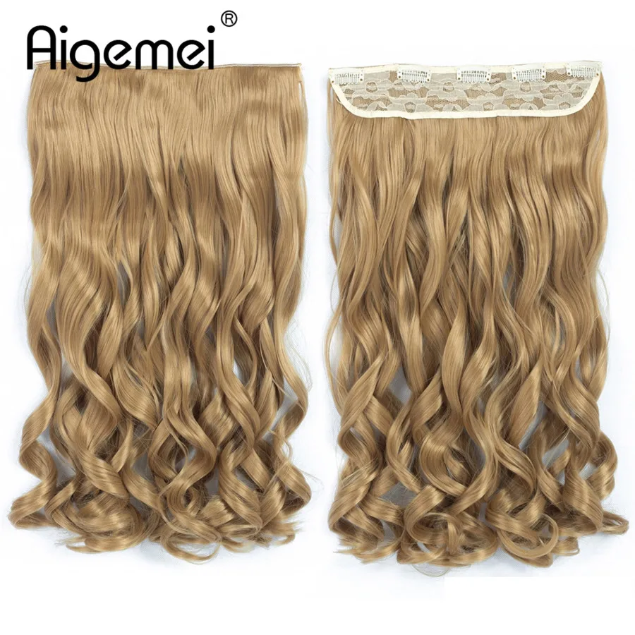 

Aigemei Long Curly Full Head Clip in on Hair Extensions 20 Clips in Natural Hairpieces Synthetic Fiber For Women