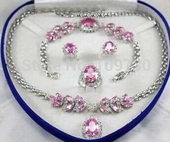 

hot sell >Bridal Jewellery Women's Set Pink Crystal Necklace Earring Bracelet Ring