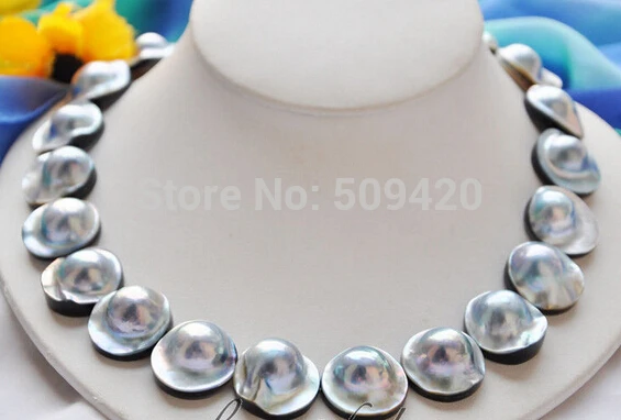 

~~ Free Shipping NATURAL 100% REAL HUGE 18" 20mm gray south sea mabe pearl NECKLACE