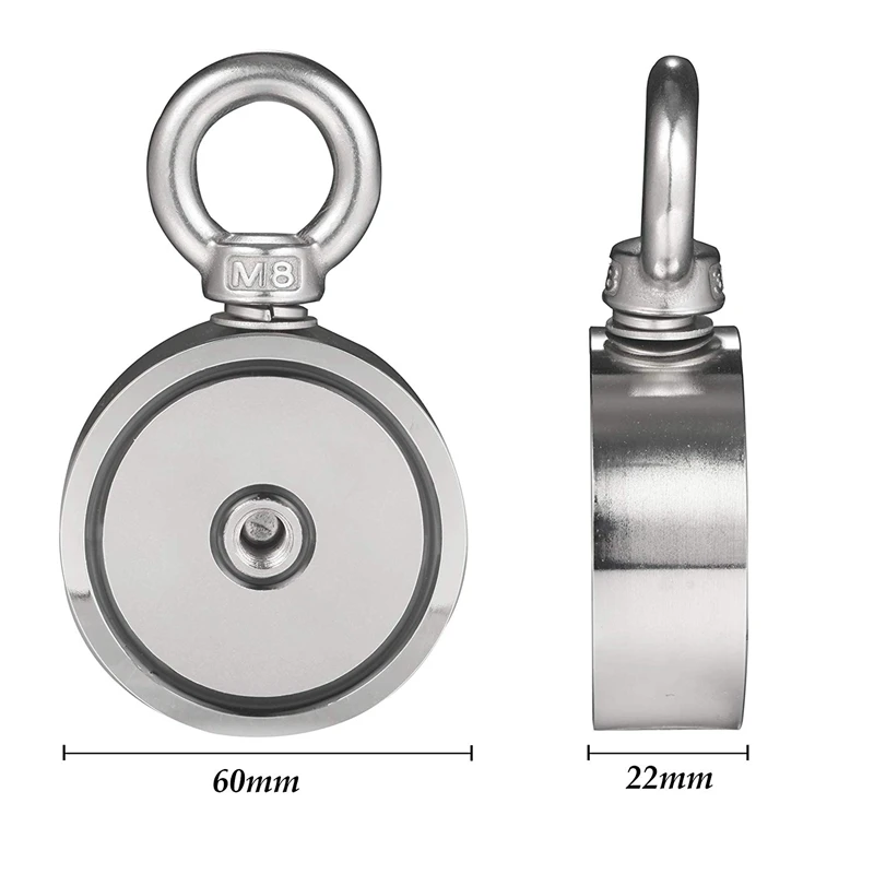 Неодимовые рыболовные магниты(двухсторонние магнитные) круглый неодимовый магнит с глазом, комбинированный 600 фунтов тяговое усилие, 2.36inc