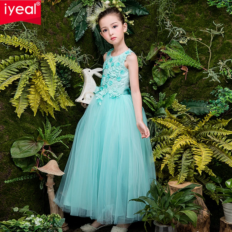 

IYEAL Kids Dresses for Girls Wedding Tulle Long Dress Elegant Princess Formal Wedding Party Pageant Dress for Teen Children 4-12