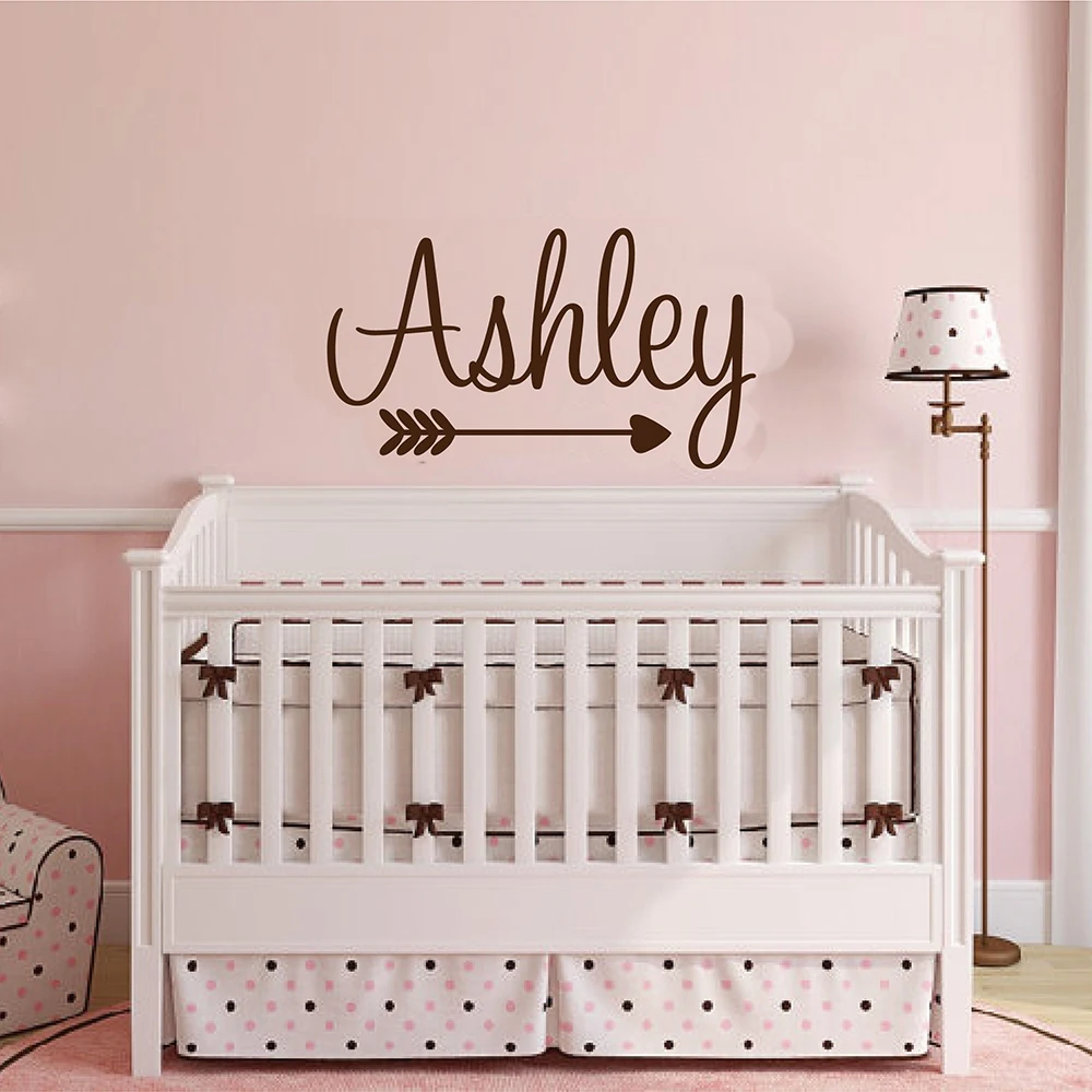 

Custom Name Wall Sticker Baby Nursery Arrow Name Wall Decal Kids Room Cut Vinyl Stickers Personalized Girls Name Wall Decor C77