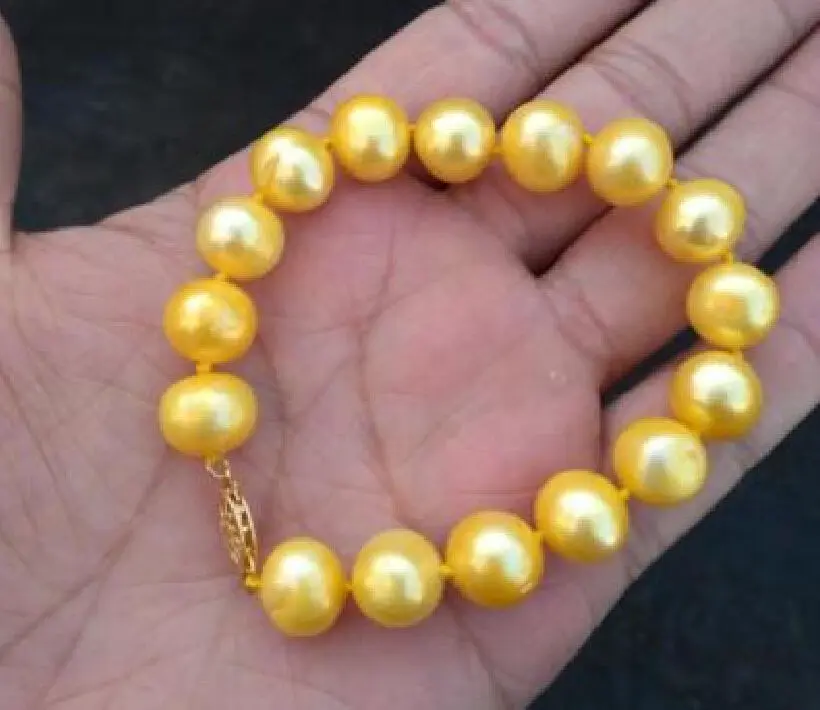 

Wholesale price 16new ^^^^ 11-12MM GENUINE SOUTH SEA GOLDEN NATURAL PEARL BRACELET 7.5-8 INCH 14K YELLOW