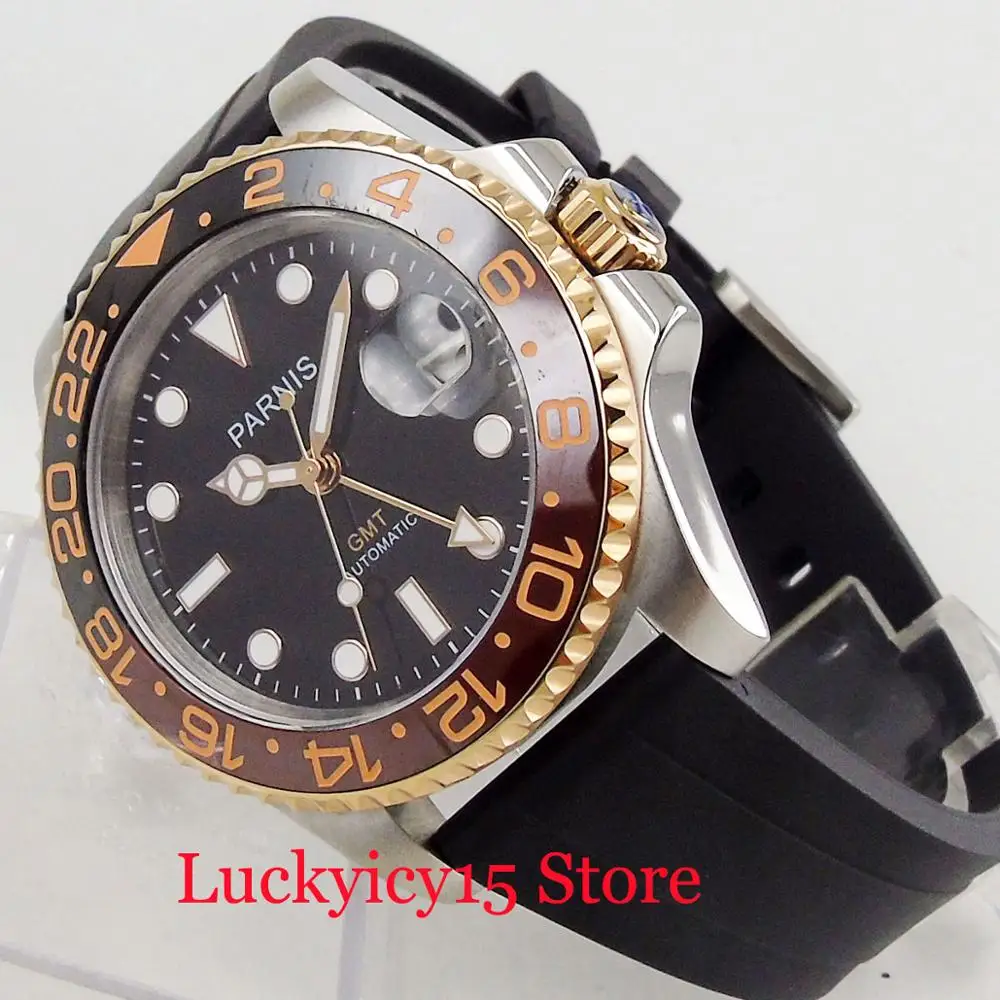 

Top Brand Sapphire Crystal Classic 40mm Automatic Men's Watch With GMT Function Rubber Strap Auto Date