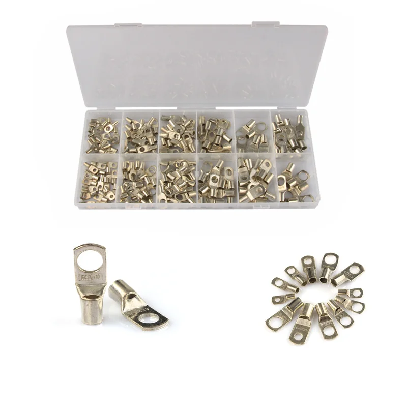 

170Pcs SC10-SC25 Bare Terminals Tinned Copper Lug Ring Seal Wire Connectors Bare Cable Crimped/Soldered Terminal