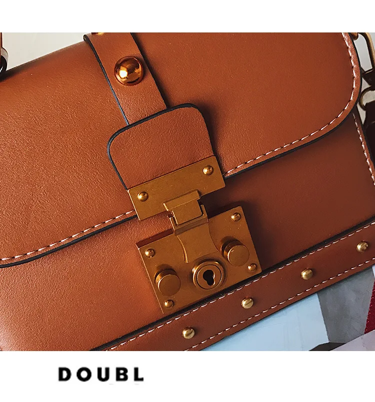 Women Vintage Leather Handbag Small Rivets Flap Shoulder Bag Colorful Wide Strap Crossbody Bag for Girls Green Brown Black Purse  (16)