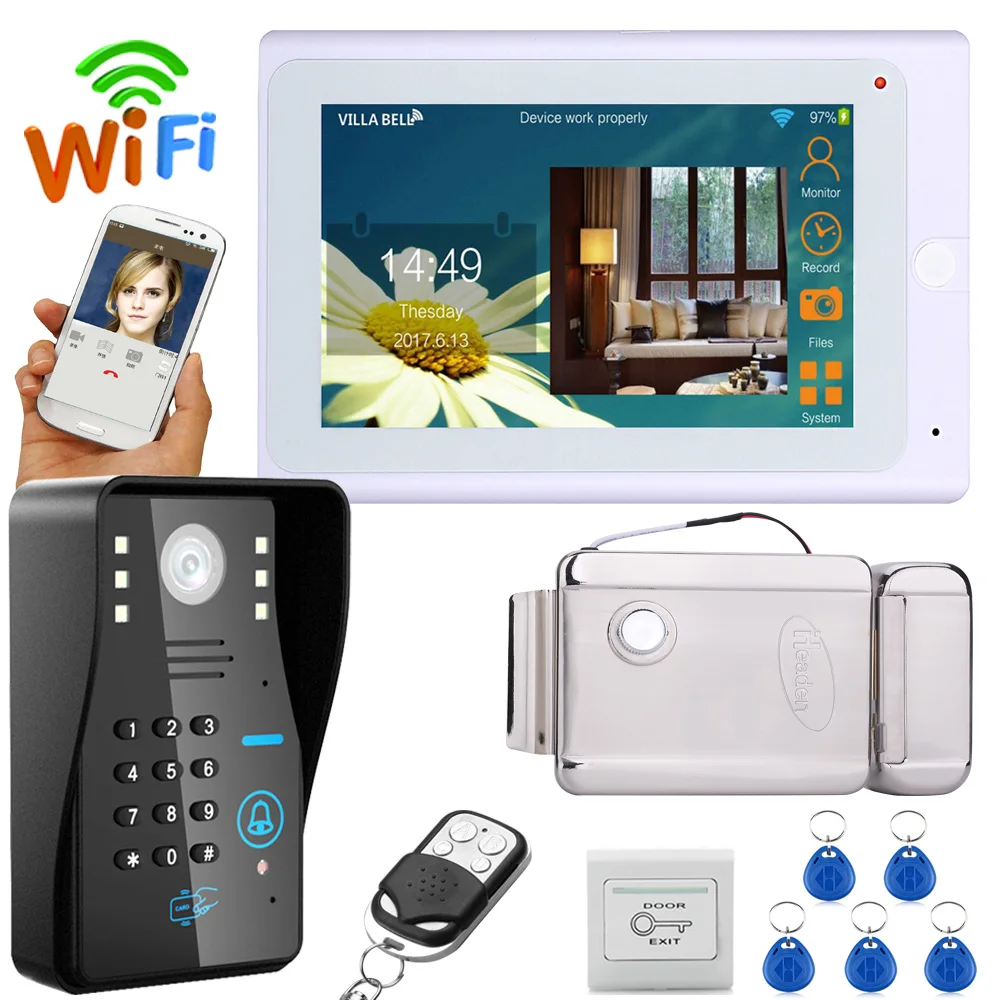 

7" TFT Wired / Wireless Wifi RFID Password Video Doorbell Intercom System with Electric control Lock + IR-CUT camera