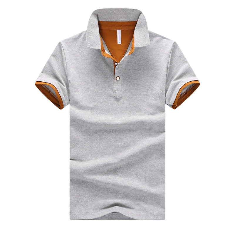 Мужские летние рубашки поло, мужские облегающие брендовые рубашки поло Camisa, брендовые хлопковые рубашки поло с коротким рукавом, мужские однотонные дышащие футболки 4964 - Цвет: Grey-Coffee