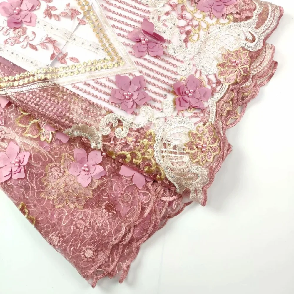 2018 Net Lace For African With Beads pink Fabrics Free Shipping 3D Applique Tulle Fabric whf111 | Дом и сад