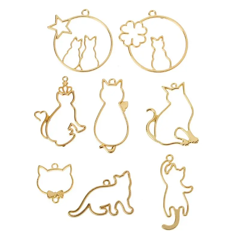 

9Pcs Cute Cat Pendant Metal Frame Jewelry Making UV Resin Charms Bezel Setting