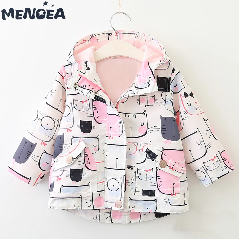 

Meoea Kids Jackets&Coats Spring Autumn Brand Children Coats Cat Print Girls Clothes Cartoon Outerwear Hooded 3-7T Kids Clothes
