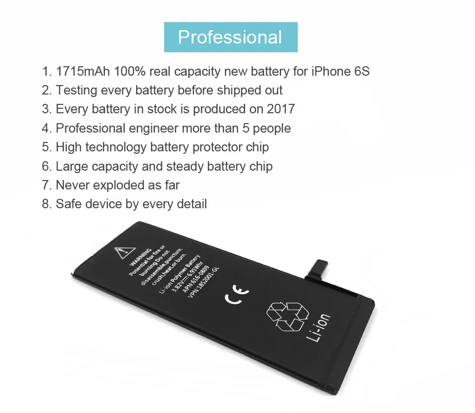 NEW 2017 100% Original KHP Phone Battery For iPhone 6S Capacity 1715mAh Repair Tools 0 Cycle Replacement Batteries Sticker (9)