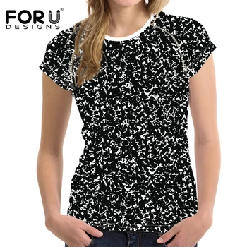 

FORUDESIGNS Black Women Summer T Shirt Tops Tees Casual Ladies Breathable Tshirt Personalized Women Printing T-shirt Spandex