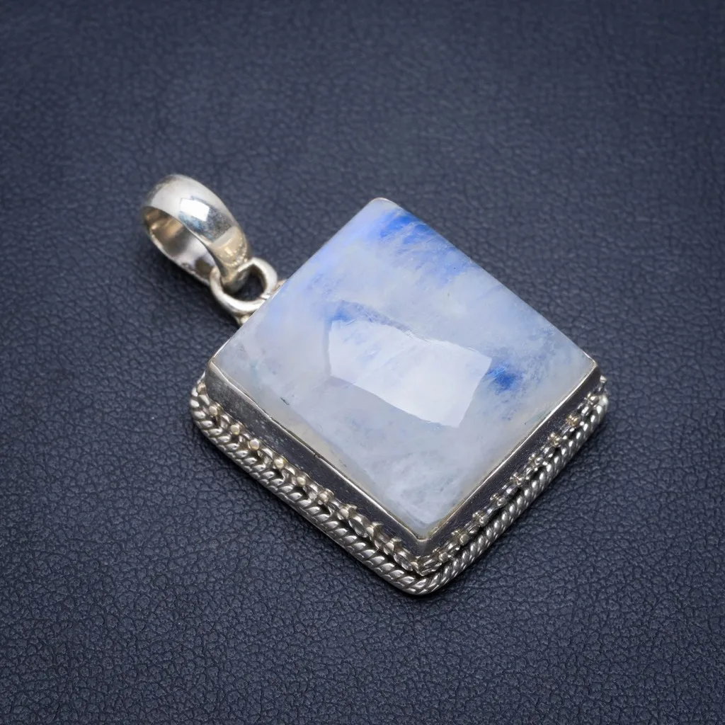 

Natural Rainbow Moonstone Handmade Unique 925 Sterling Silver Pendant 1.5" A1492