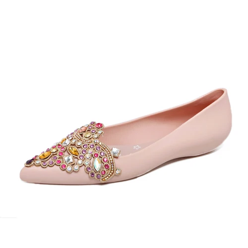 Women's Soft Rhinestones Crystal Pointed Toe Flat Sexy Loafers Sandals Jelly Candy Colors Casual Party Shoes Summer A1090 - Цвет: Золотой