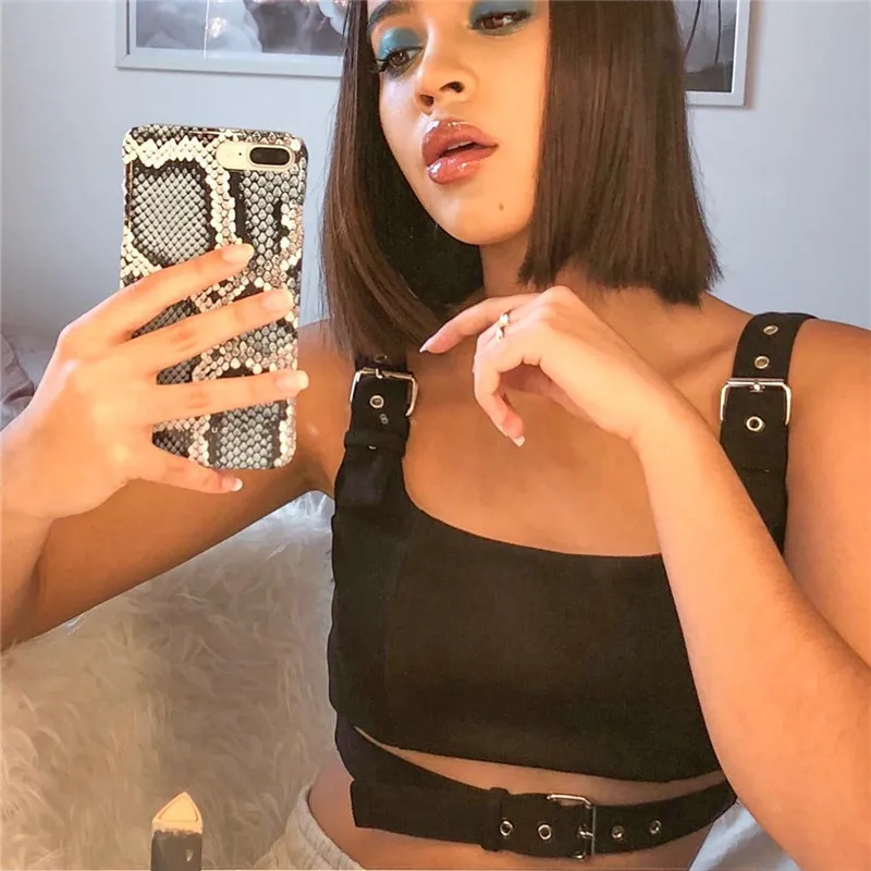 Najtaniej Goth ciemny czarny bezrękawniki oczko pasek na klamrę talia Gothic Crop Tank fajna bluza harajuku Streetwear lato kobieta 2019 pępek podkoszulki