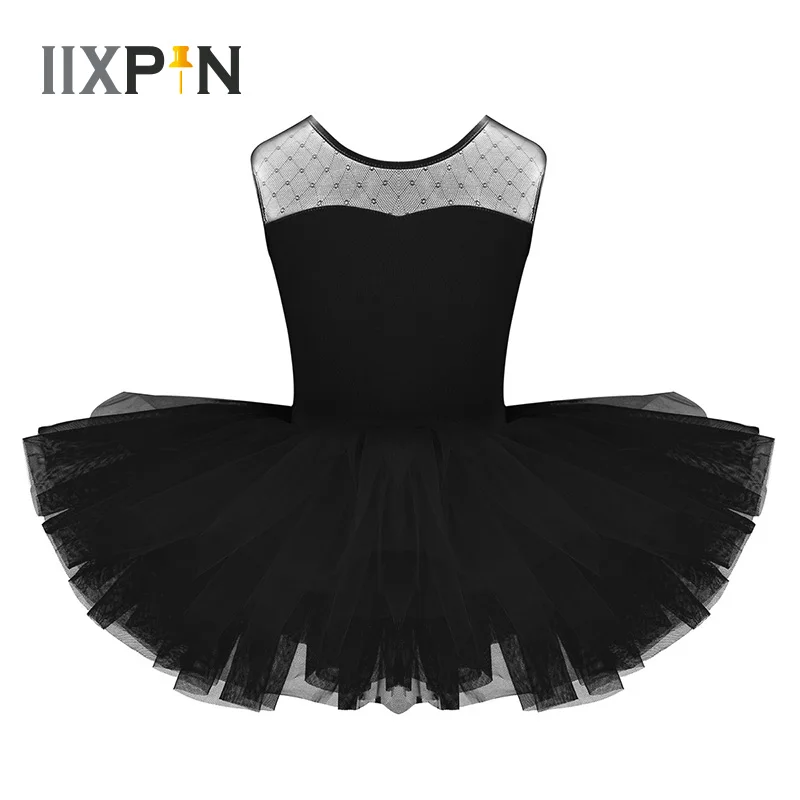 IIXPIN Kids Girls Ballet Dress Stretch Mesh Splice Ushaped Back Ballet Dance Gymnastics Leotard