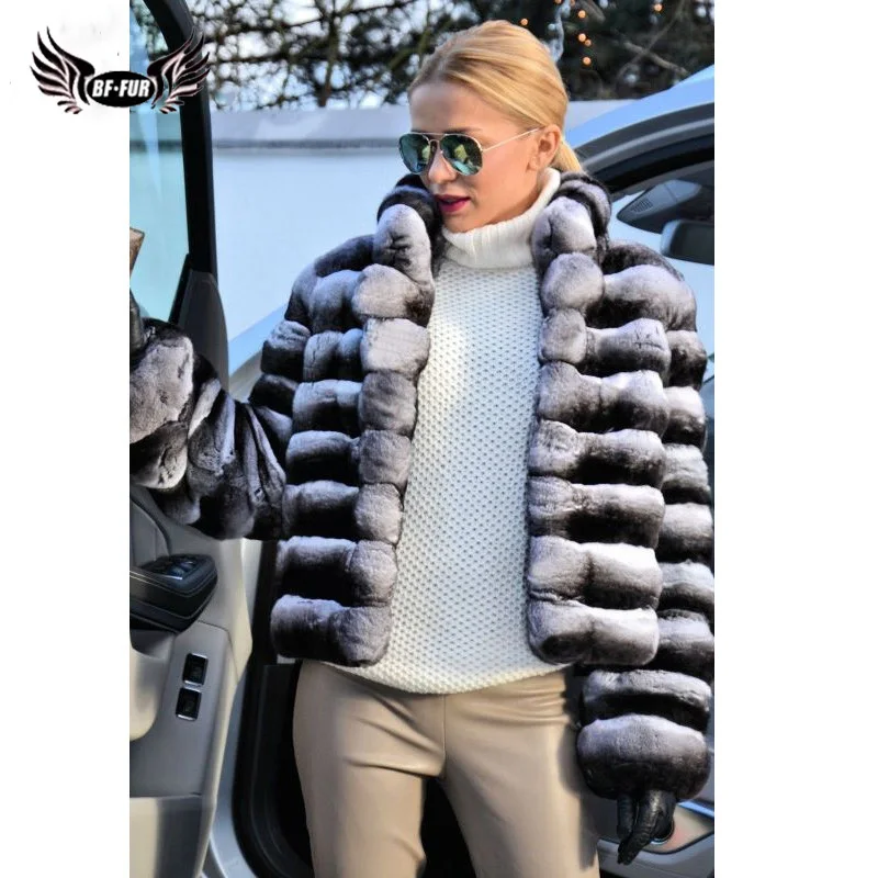 

Natural Fur Coat Luxurious Rex Rabbit Fashion Slim Warm Real Fur Coats For Women Winter Sale Chinchilla Hooded Coat With Fur