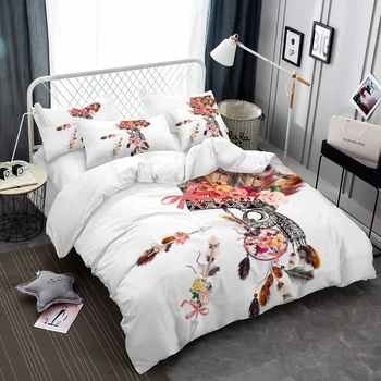 

Africa Boho Bedding Set Pink Rose Tribal Wild Feather Duvet Cover Set Standard Pillow Covers Bells Bed Linens Bedroom Decoration