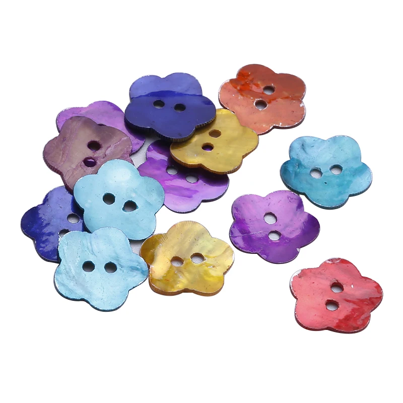 

50PCS Flower shape Mixed color Mother of Pearl Shell Craft Buttons 13x13mm FASHION