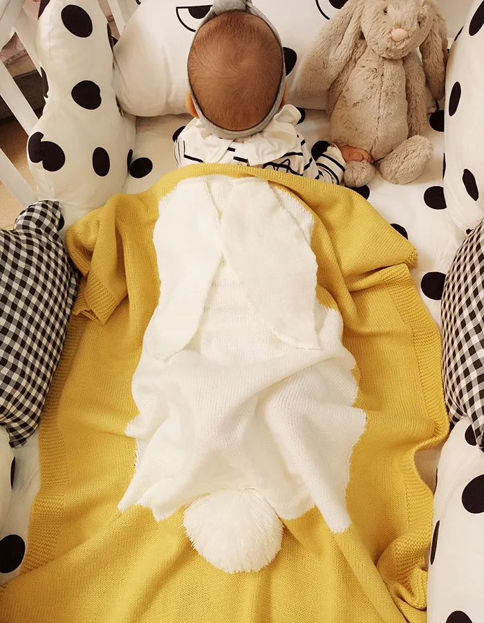 Каваи Кролик уха Baby Детские Подушки новорожденных Одеяло детей Playmat фото фон тканые шерсть Стёганое одеяло 73x108 см ковры