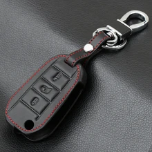 Capa de chave de carro em couro legítimo, 3 botões para peugeot 3008 208 308 508 408 2008 acessórios