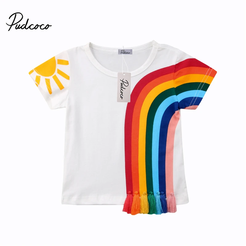 

Kids Baby Girls Boys Rainbow Striped Tops Blouse Toddler Baby Girl Summer Tassel Patchwork Cotton TShirt Crop Tops Sunsuit