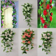 fashion artificial rose flower ivy vine leaves hanging festival home decor wedding rattan fake plant