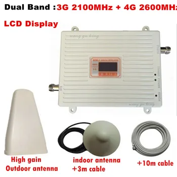 

Gain 70dB LTE 2100 & 2600MH Dual Band cellular amplifier gsm 3G 4G WCDMA 2100 LTE 2600 Mobile Signal Repeater with lcd display