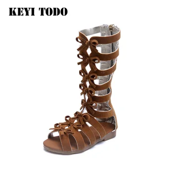 

KEYITODO Girls Summer Boots Kids Gldiator Sandals for Girls Newest Princess Shoes with Bowtie Children Sandals Black Brown C602