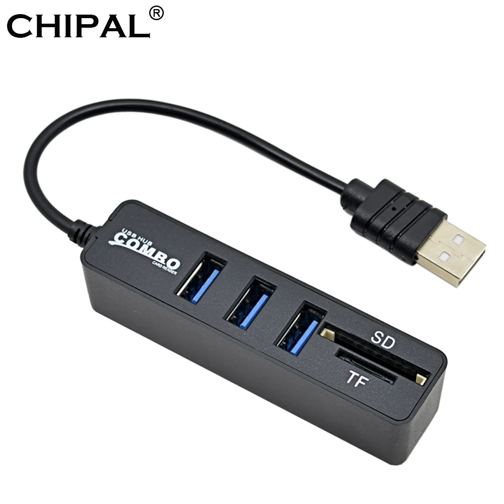 

CHIPAL Mini 2 in 1 Combo 3 Port USB 2.0 HUB 6 Port USB2.0 Splitter + Card Reader Cardreader for SD TF Micro SD for PC Computer