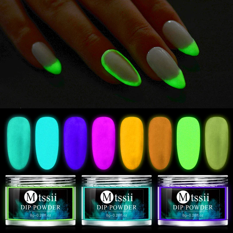 

Neon Mtssii 8g Phosphor Dipping Luminous Powder Nail Art Decorations Fluorescent Glitter Glow Pigment Dust UV Gel Polish Lighted