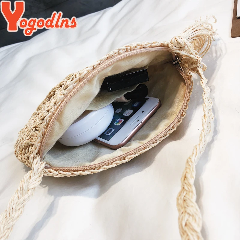 Women Straw Bags Bohemian Rattan Female Beach Handbag Circle Lady Woven Crossbody Bag Handmade Round Kintted Bag bolso