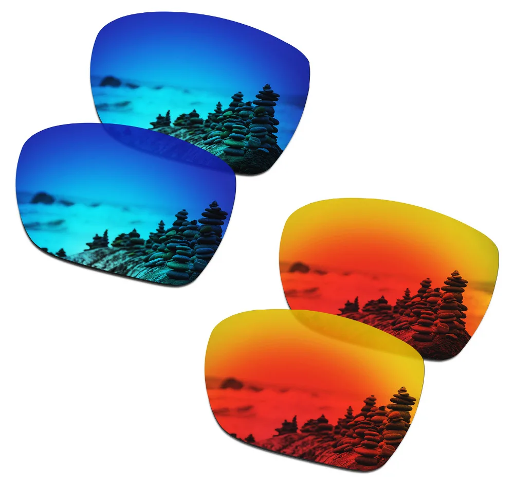 

SmartVLT 2 Pairs Polarized Sunglasses Replacement Lenses for Oakley Dispatch 1 Ice Blue and Fire Red